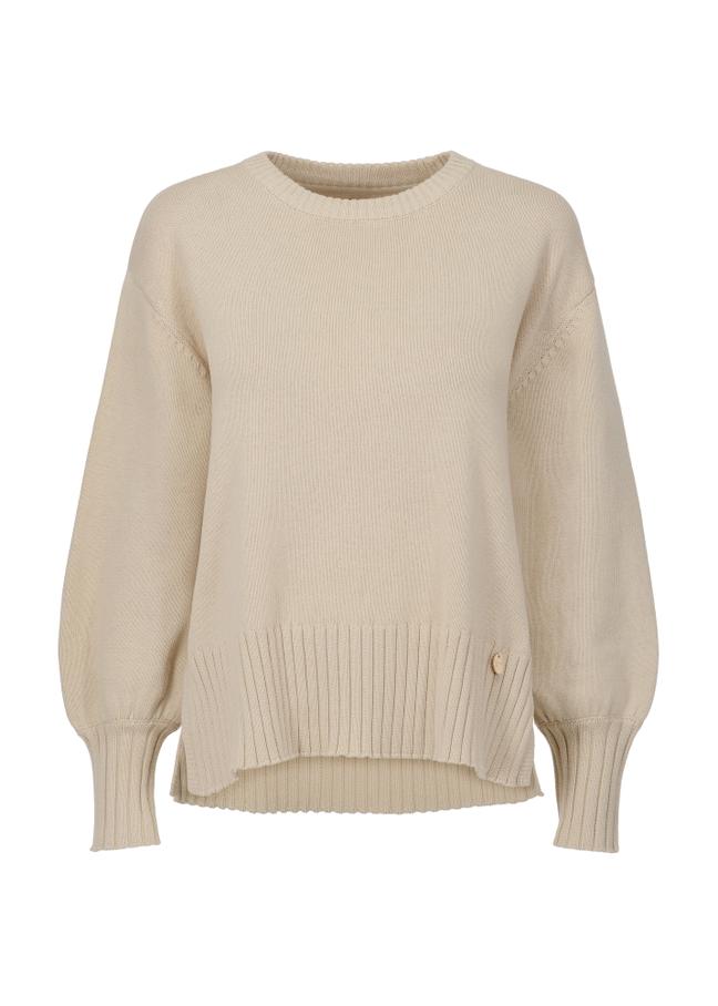 Bawełniany beżowy sweter damski basic