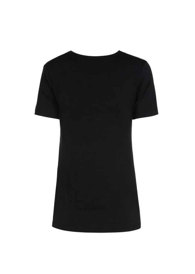 Czarny T-shirt damski z aplikacją