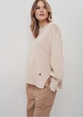 Bawełniany beżowy sweter damski basic