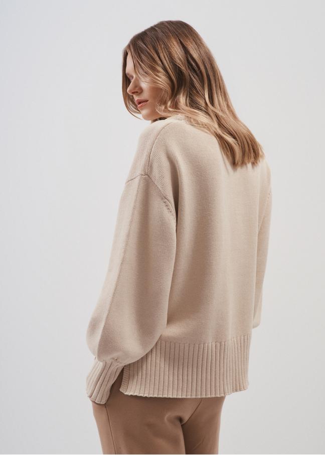 Bawełniany beżowy sweter damski basic