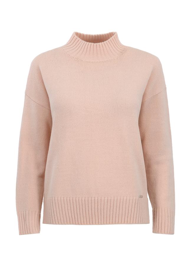 Jasnoróżowy sweter z golfem damski