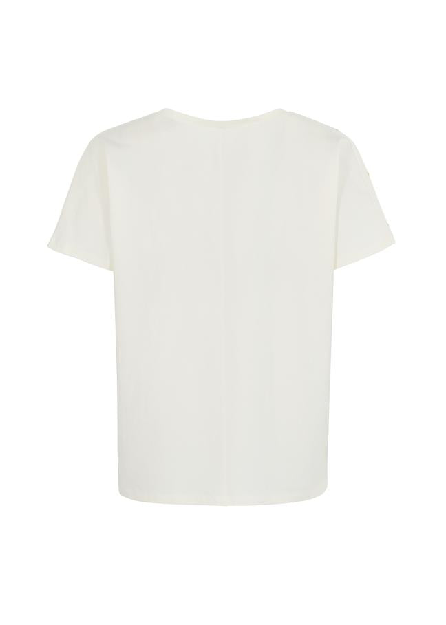 Mleczny T-shirt damski z aplikacją