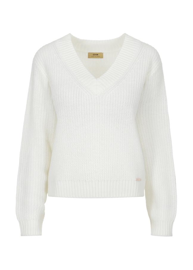 Camelowy sweter dekolt V damski