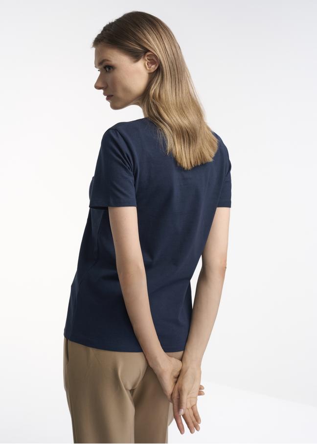 Granatowy T-shirt damski z aplikacją