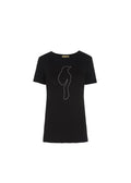 Czarny T-shirt damski z aplikacją