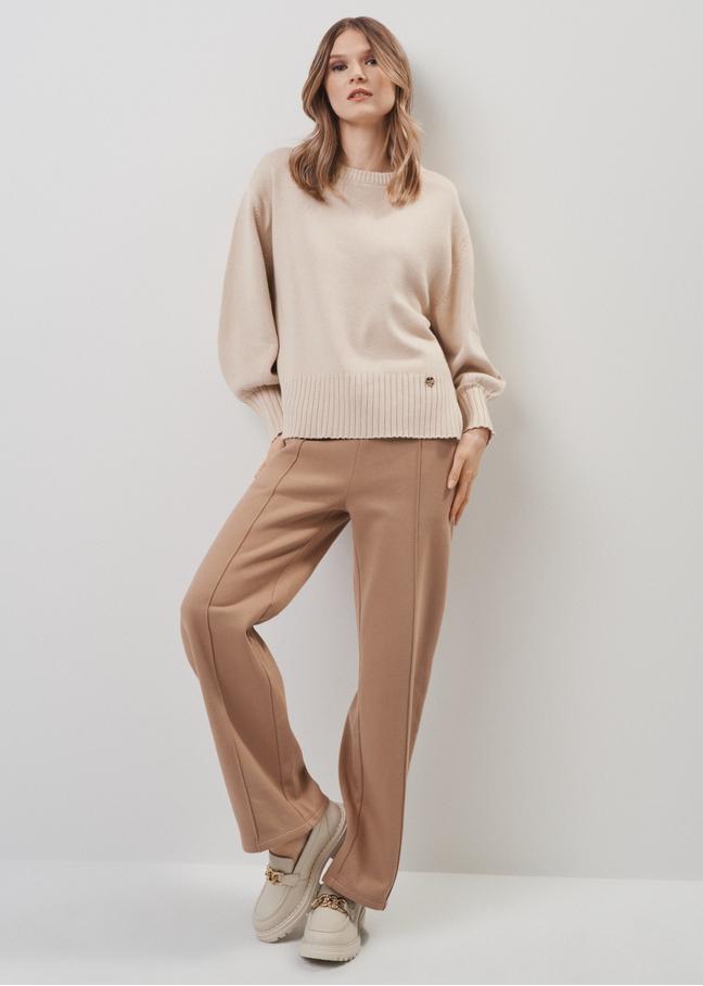 Bawełniany beżowy sweter damski basic