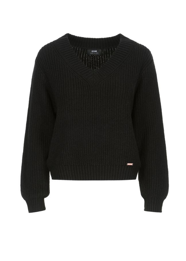 Camelowy sweter dekolt V damski